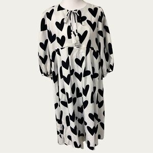 CZ‎ Collection White Black Heart Pattern Dress Tassle neck Puffy S Valentines